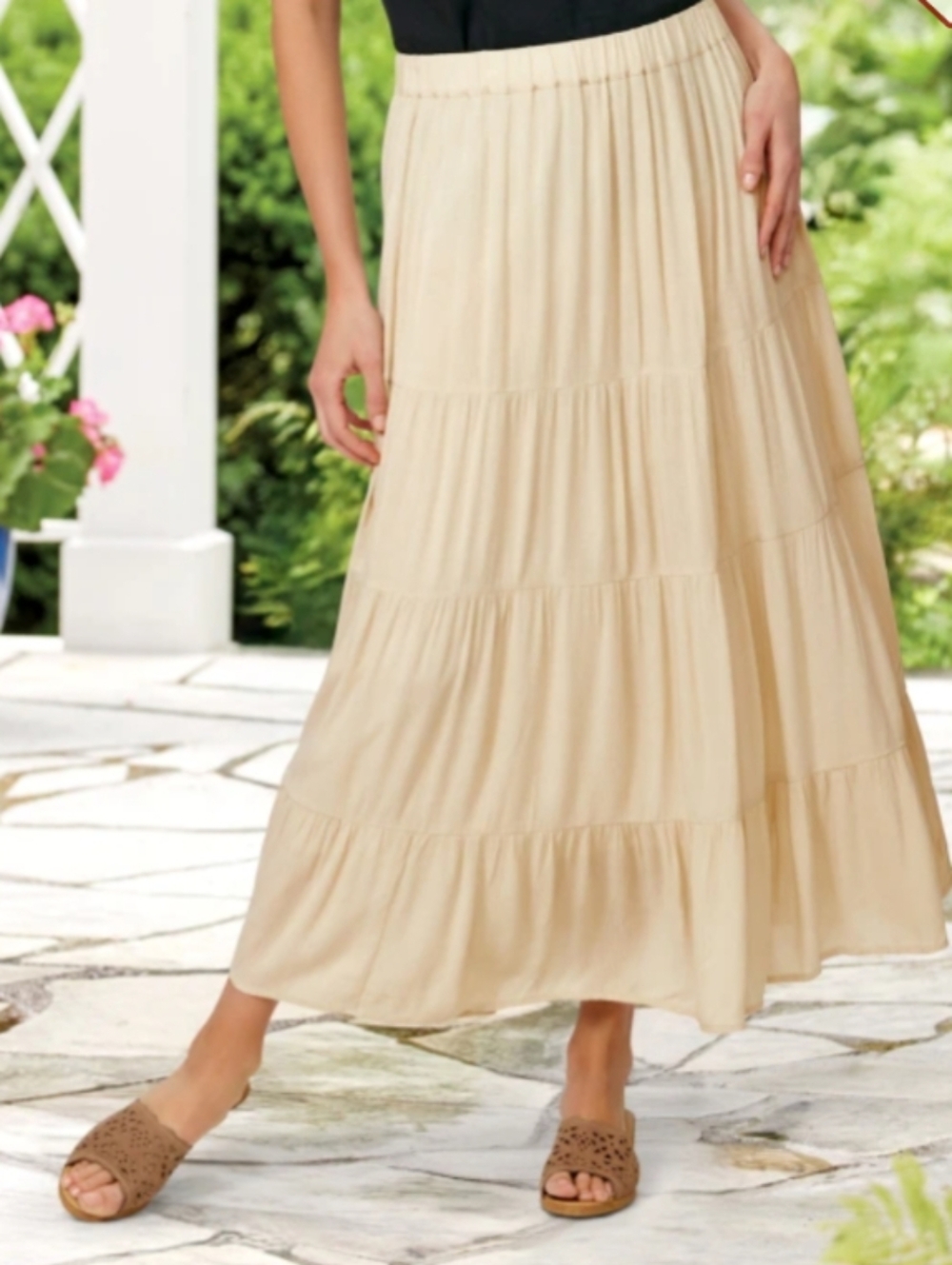 The Vermont Country Store Soft Silhouette Tiered Maxi Skirt